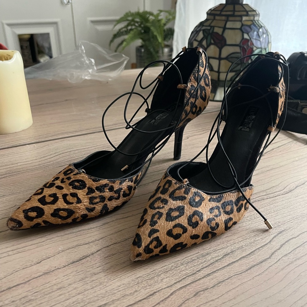 Cheetah Print Heels with lace up wrapped straps